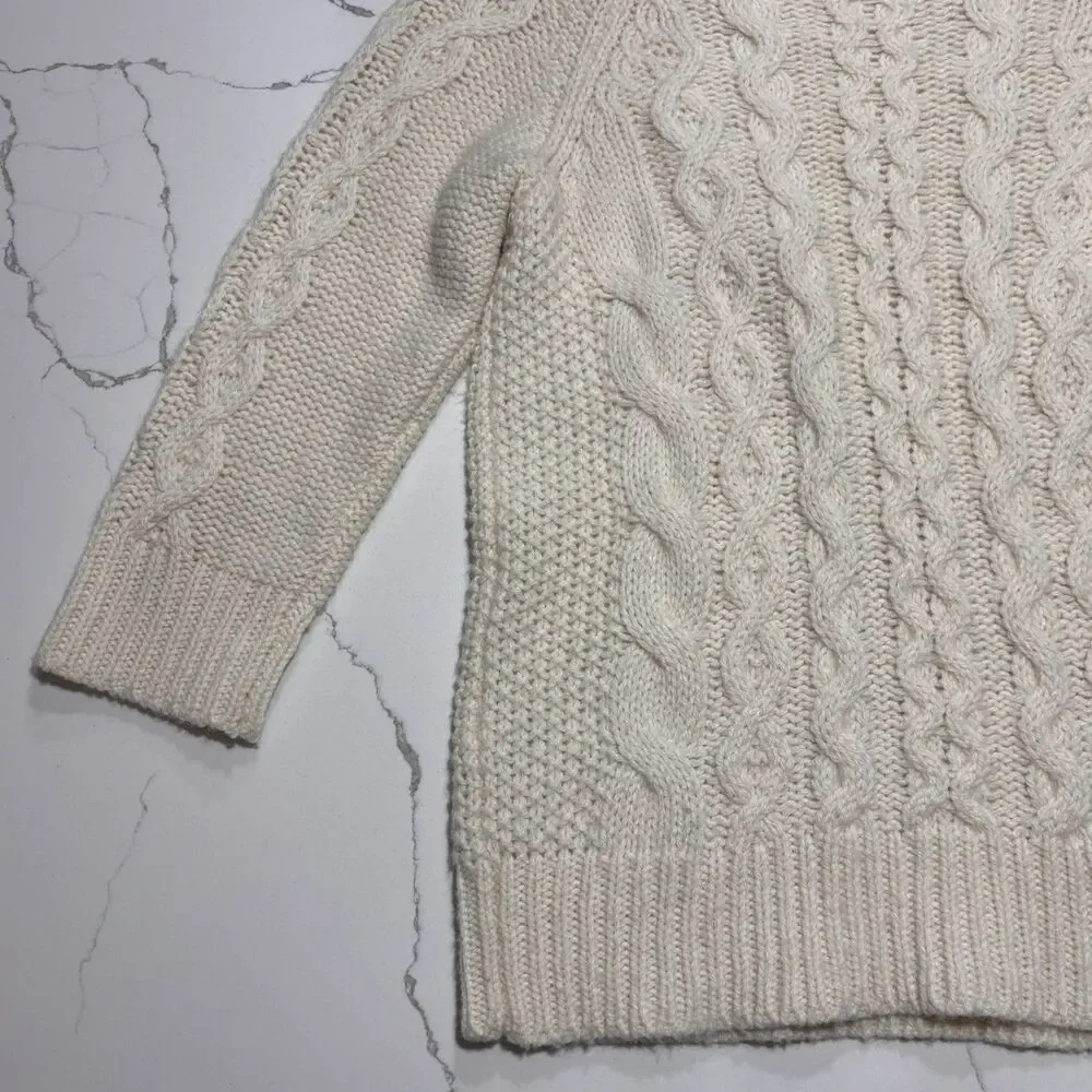 J. Crew Women's Ivory Cream Alpaca Merino Wool Blend Sweater XS Classic Knitted